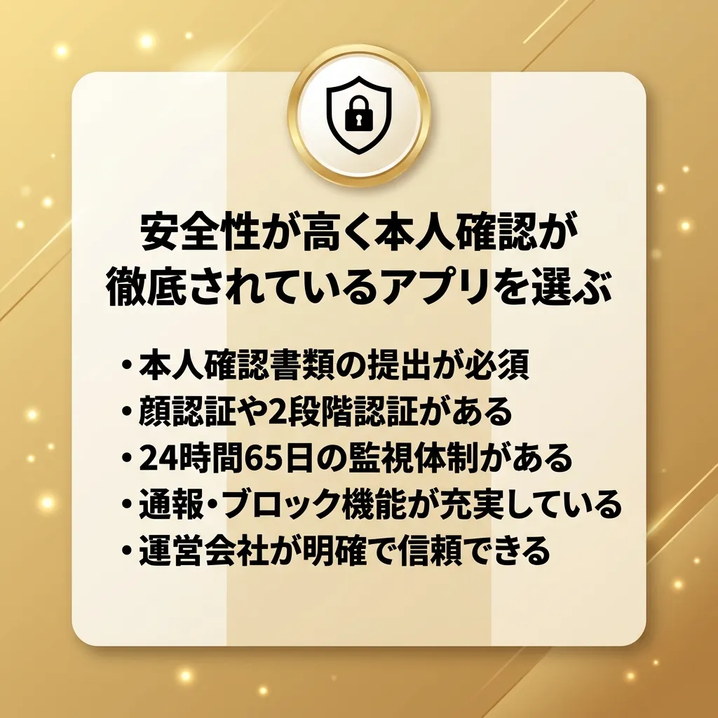 安全性が高く本人確認が徹底されているアプリを選ぶ