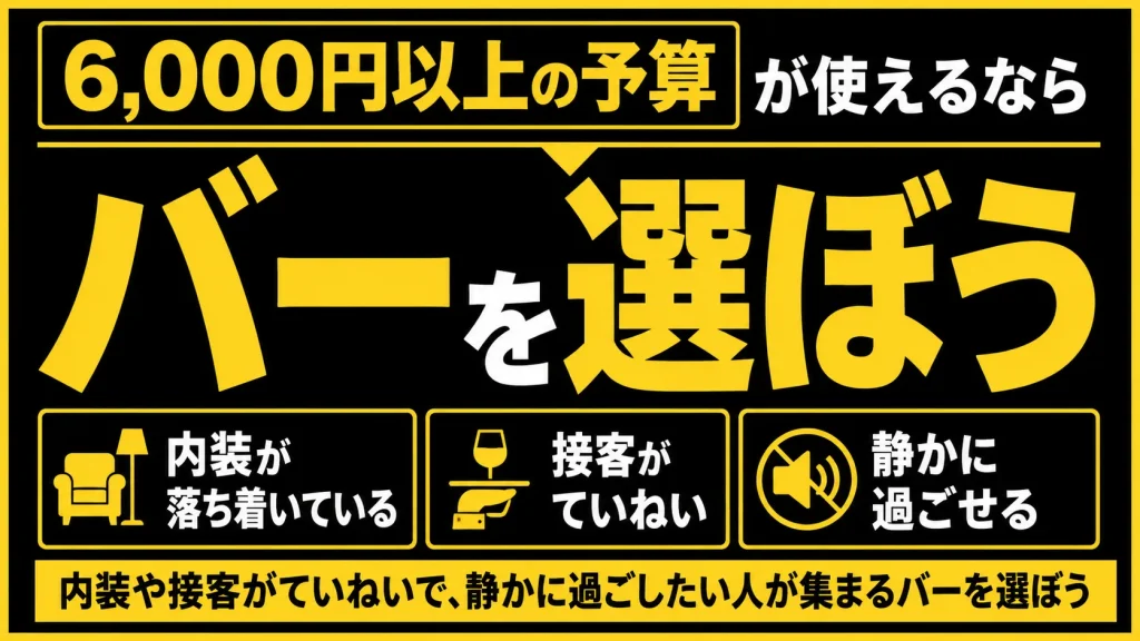 【6,000円〜】きれいめのバーでゆっくり話して相手を見極める
