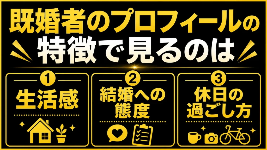 プロフィール編で見るのは、「生活感」「結婚への態度」「休日の過ごし方」の3点